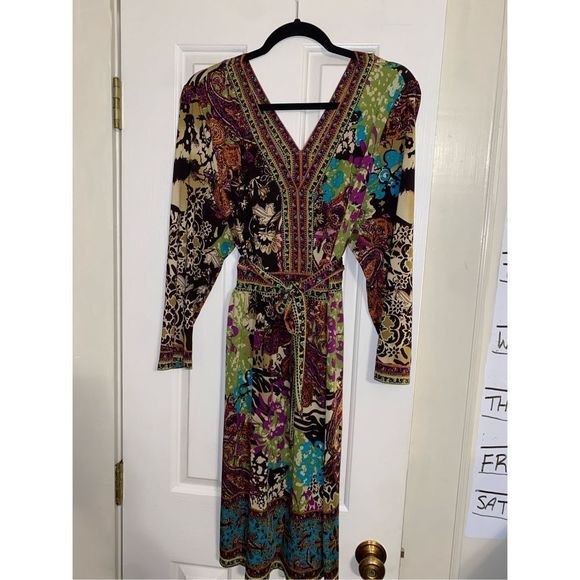 ECI New York Dress Floral Boho Multicolor V Neck Stretch Tie Size XXL (2XL) - Picture 3 of 10
